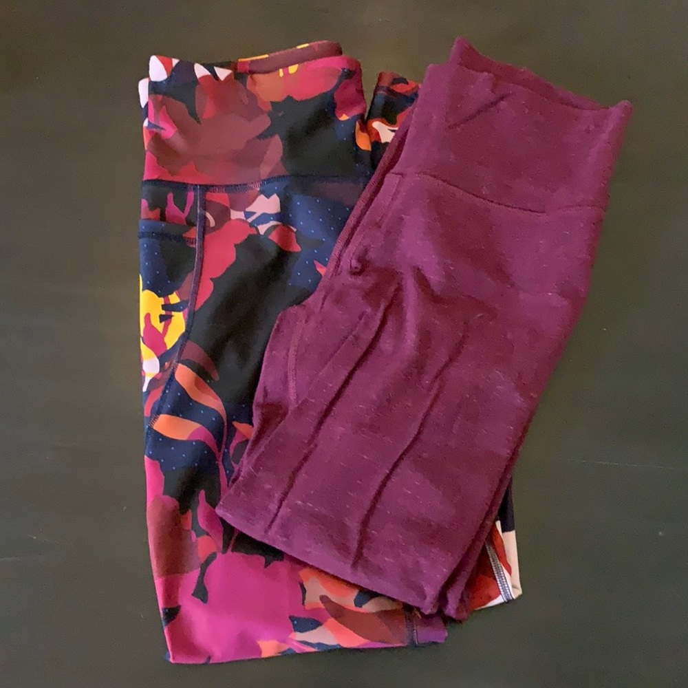 Two pairs of Old Navy leggings both are 3/4 length.